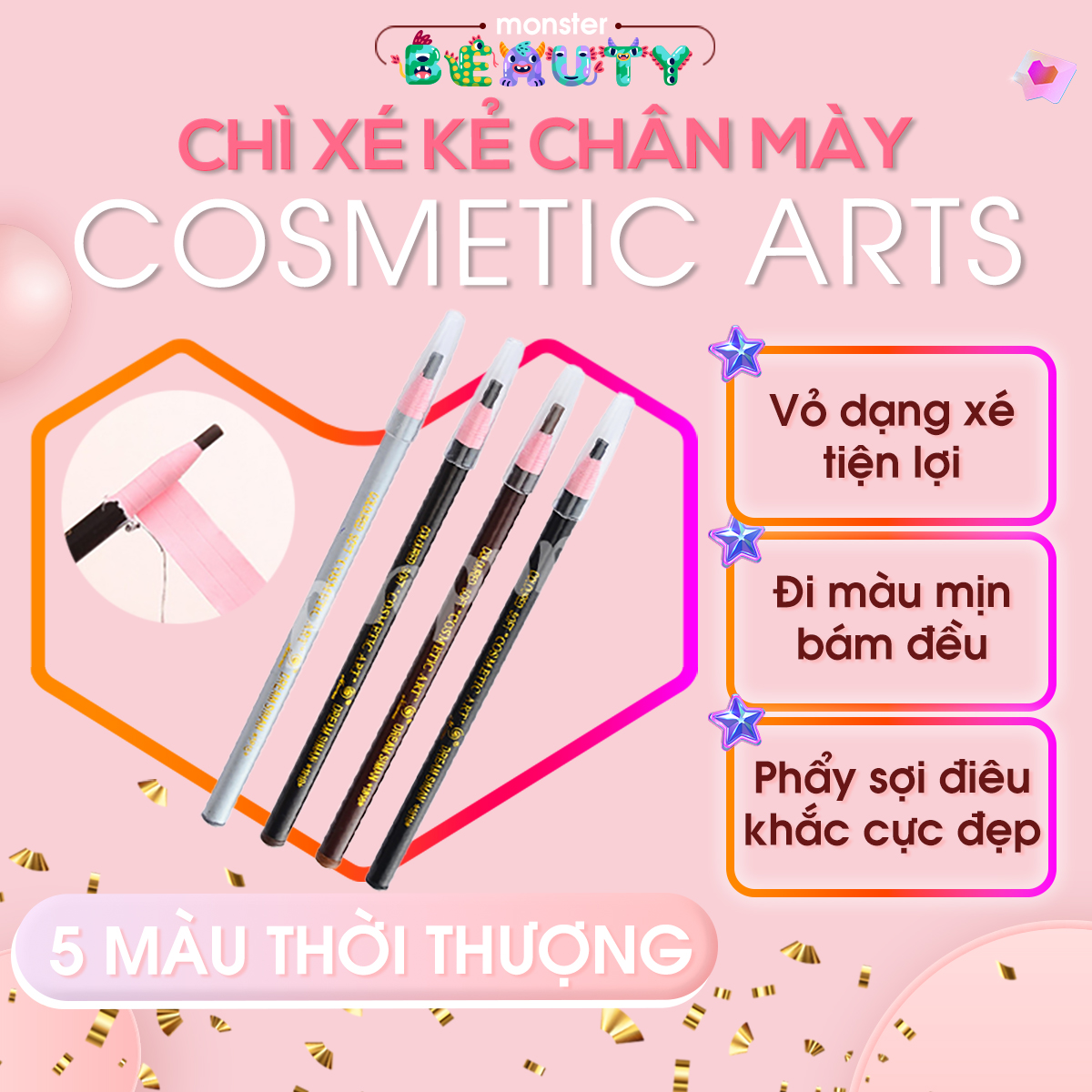 Monsterbeauty - chì xé kẻ mày cosmetic arts - chì kẻ mày lên màu cực chuẩn và nét, chì dạng vỏ xé thông minh