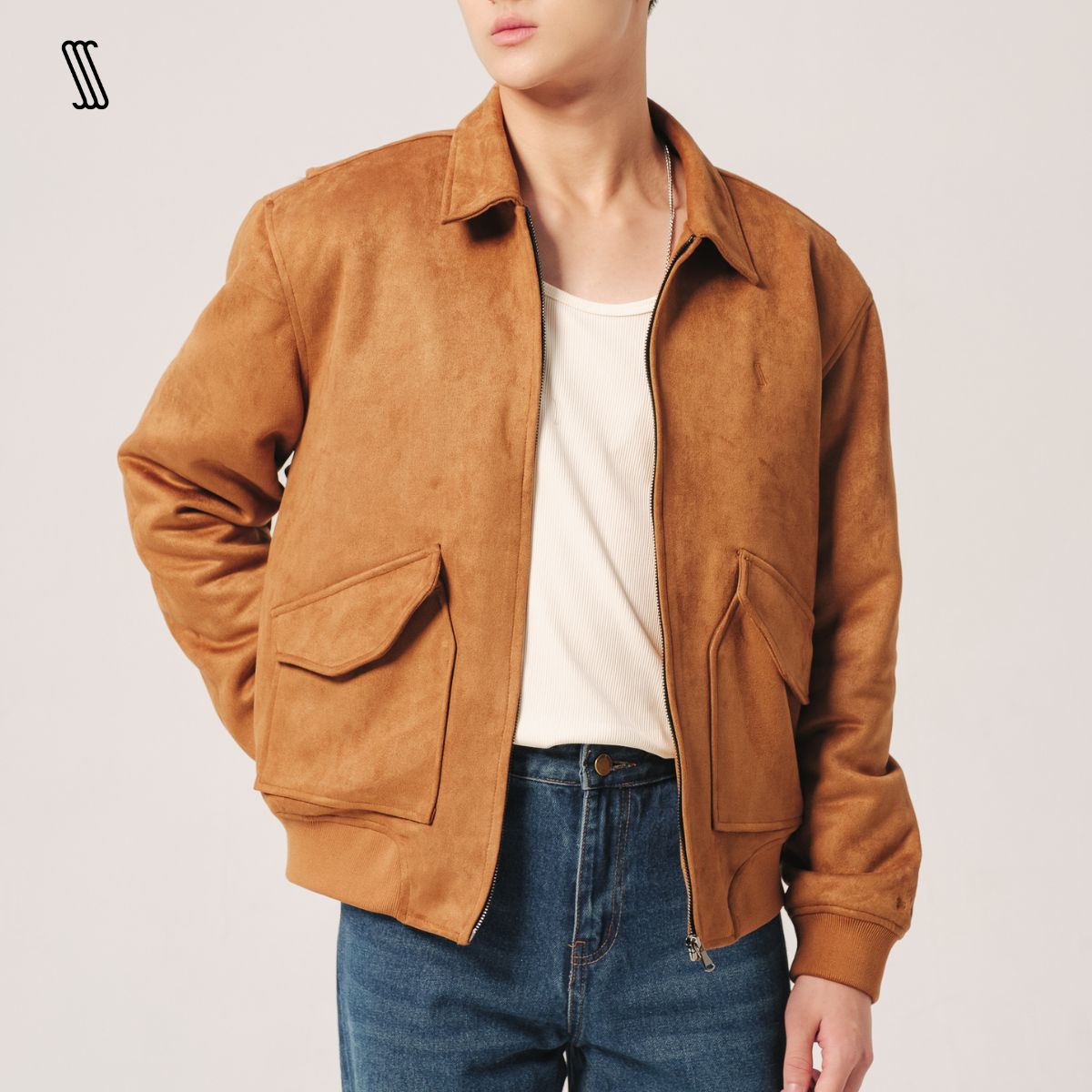 Áo khoác nam ssstutter da lộn lớp lót chần bông sss. suede bomber jacket