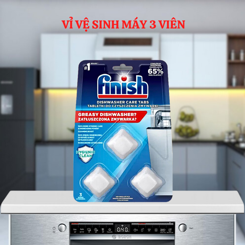 Viên Vệ sinh máy rửa bát Finish vỉ 3 viên dung dịch vệ sinh 250ml vệ sinh làm sạch cho máy rửa chén bát