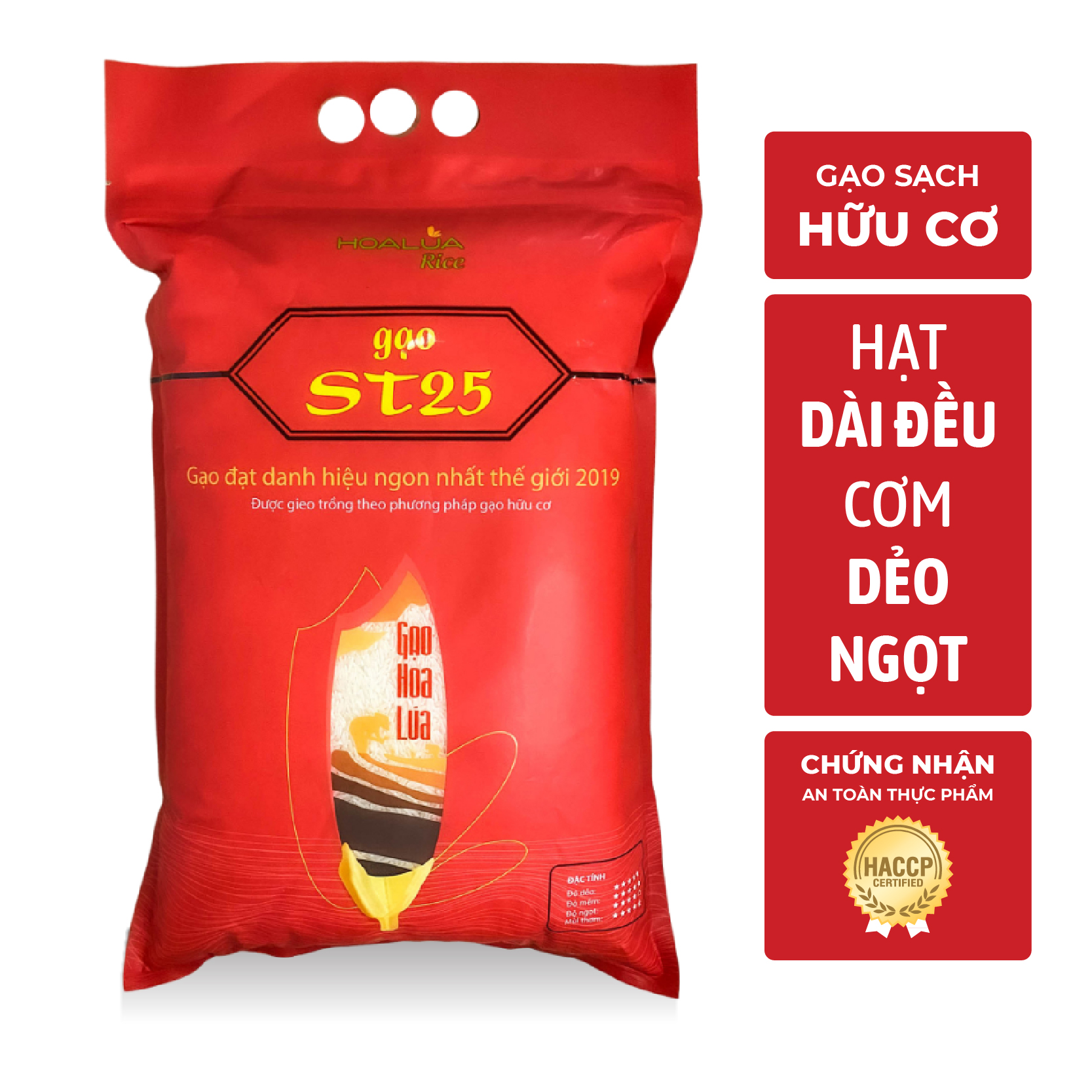 Gạo ST25 - Siêu Dẻo, Mềm Cơm, Vị Ngọt Đậm, Thơm - Túi 5kg