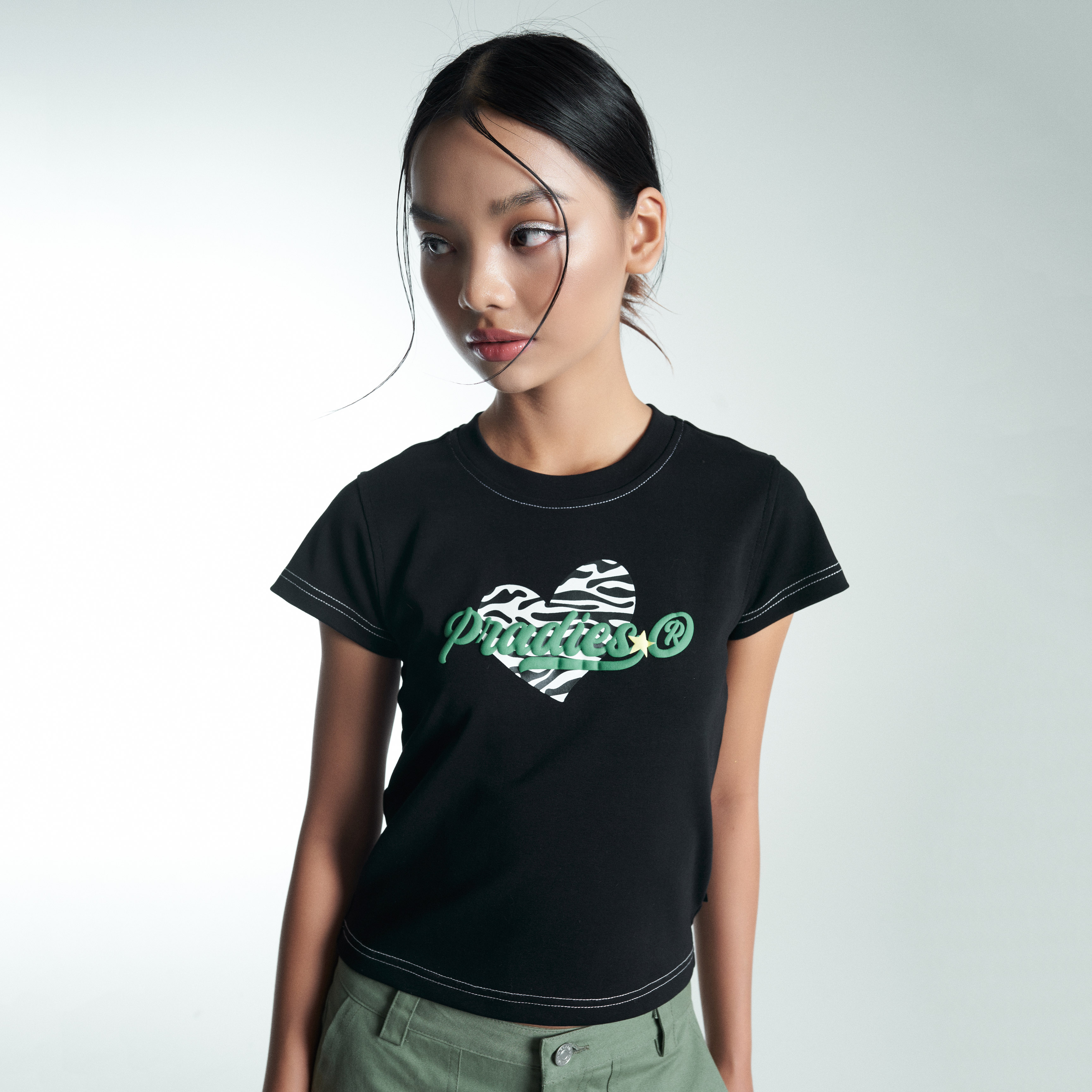 Áo thun baby tee nữ pradies zebra heart