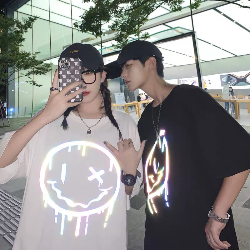 [HCM]Áo thun nam nữ phản quang MẶT CƯỜI áo nhóm áo lớp