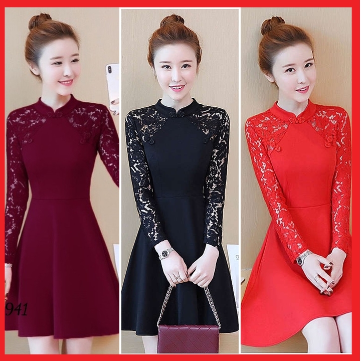 Đầm dự tiệc phối ren siêu xinh đủ size 30 đến 72kg - 80941