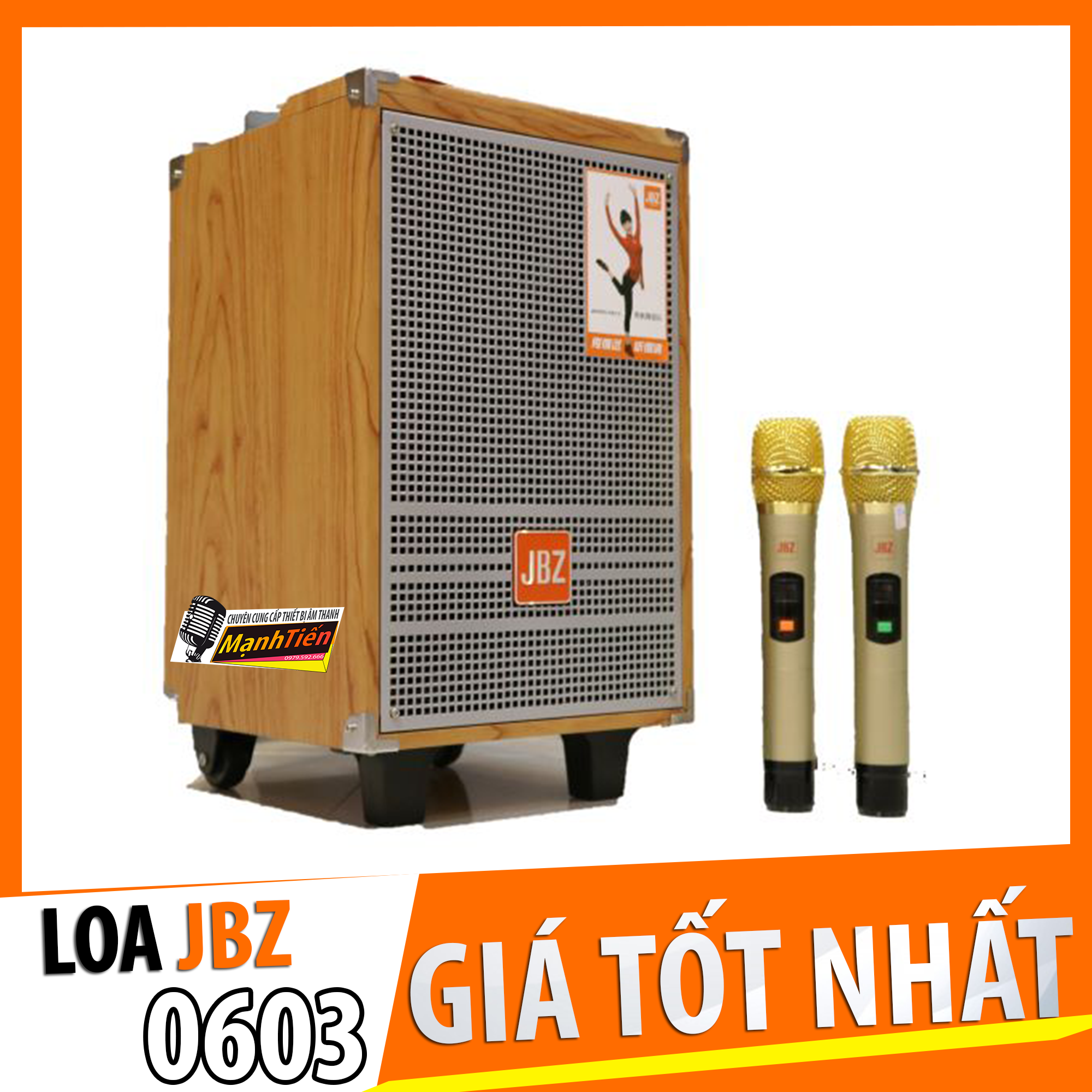 Loa kéo jbz 0603 mẫu mới, mic vàng không dây 2 mic hát song ca
