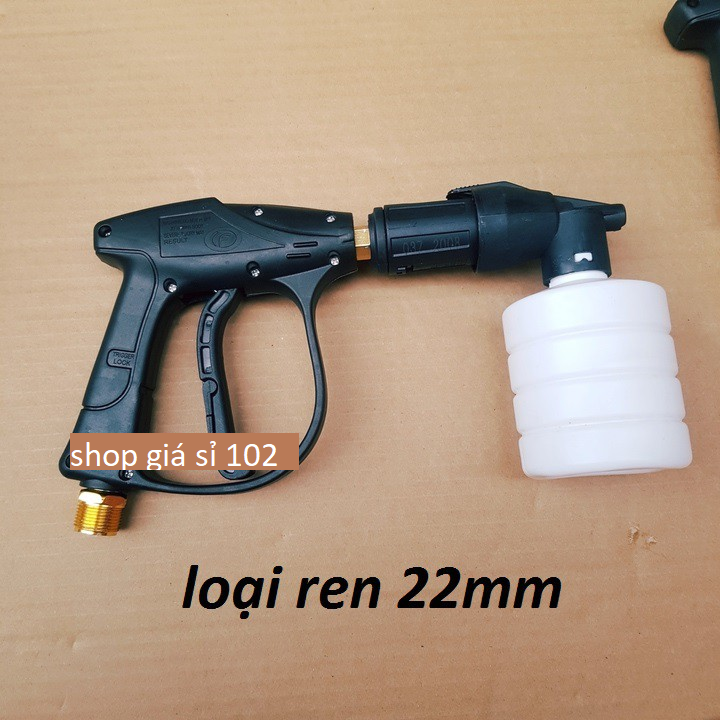 vòi xịt rửa xe và bình phun tạo bọt tuyết cao áp tay xịt ren ngoài 22mm ( súng đen 22+ bình 0.5l)