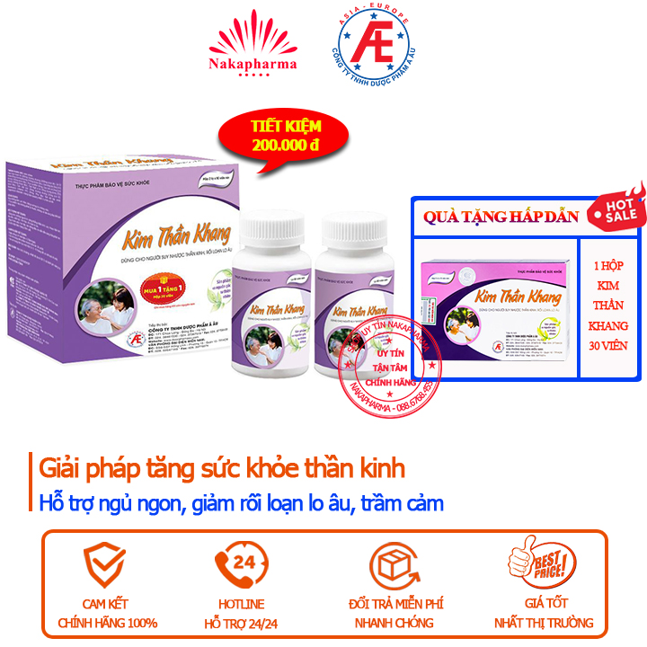 Kim Thần Khang - Combo 2 lọ x 90 viên tặng ngay 1 Hộp 30v - Giúp ngủ ngon an thần, giải tỏa căng thẳng thần kinh, stress