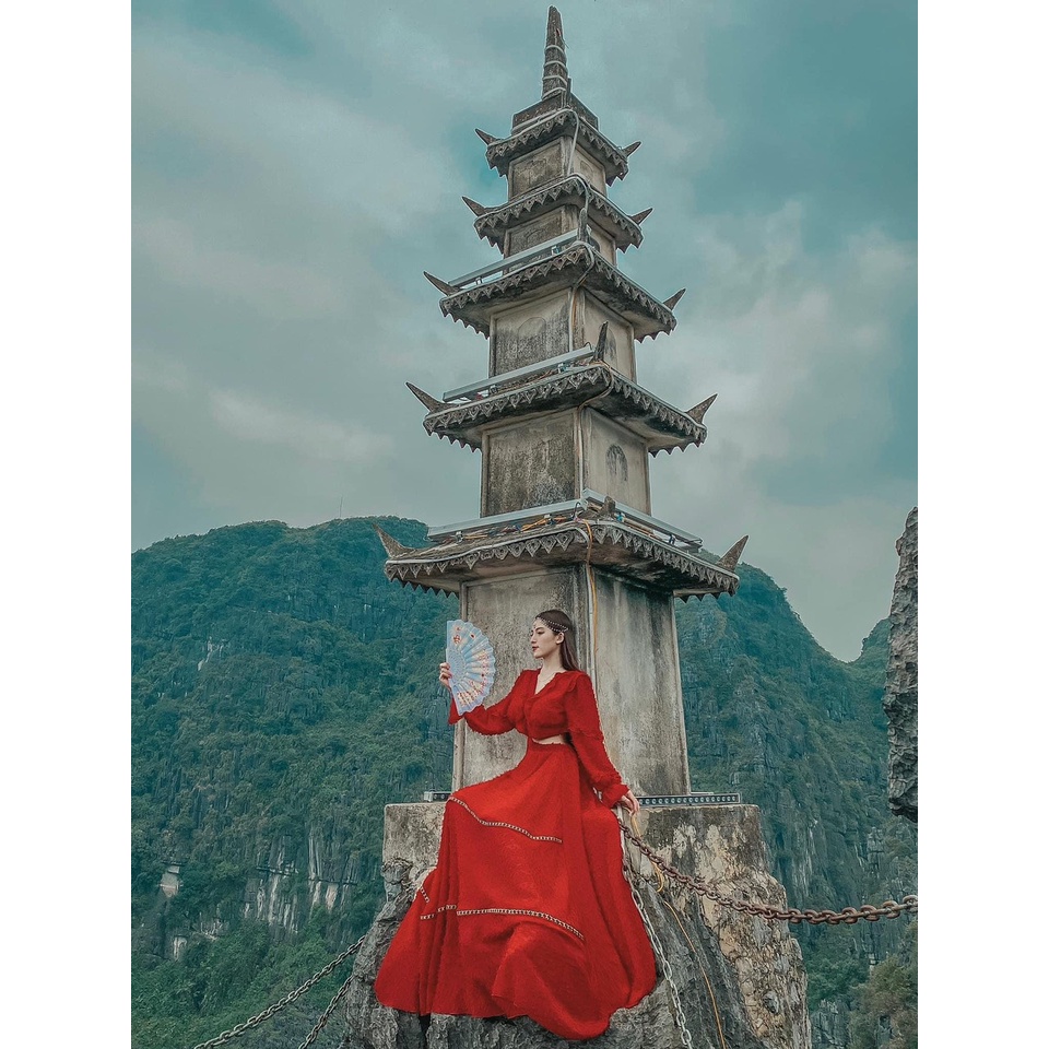 Đầm maxi đi biển váy maxi lông khoét viền