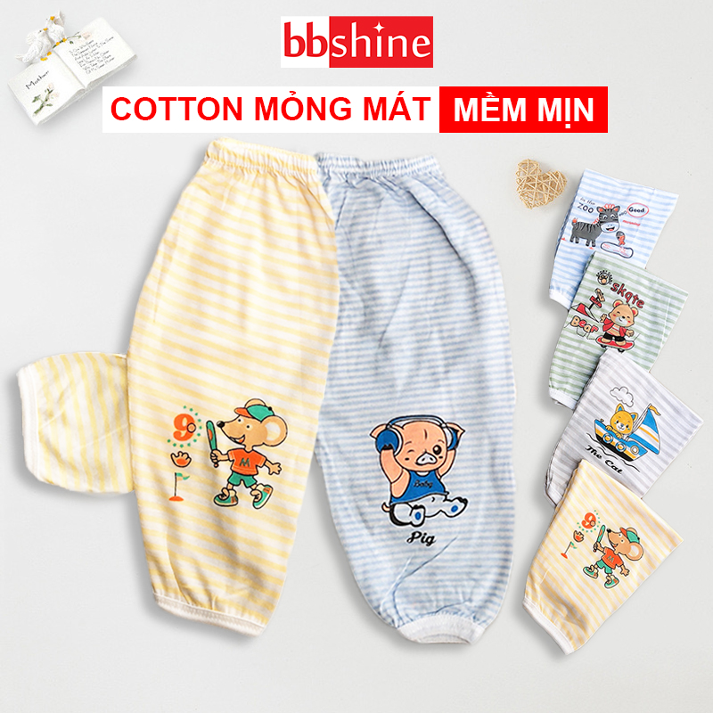 Quần chục dài bé trai và bé gái, Quần dài cho bé 4-15kg chất cotton kẻ vải đẹp mềm mịn hình thú bé mặc mát co giãn thoải mái BBShine – QVN002