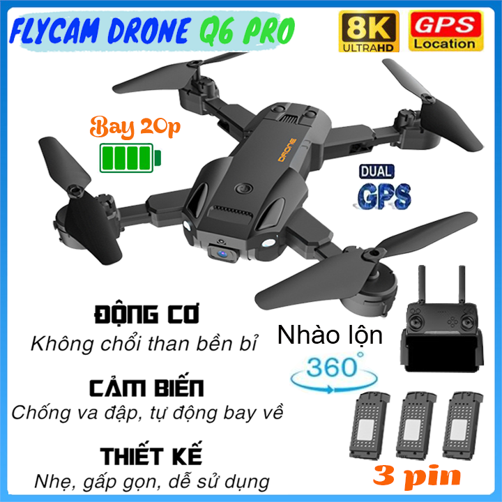 Drone camera 4K, Fly cam giá rẻ, Flycam có camera 4K sắc nét hỗ trợ quay phim, chụp ảnh toàn cảnh chuyên nghiệp, Cảm biến chống va chạm, nhào lộn 360 độ, tự động bay về khi hết pin