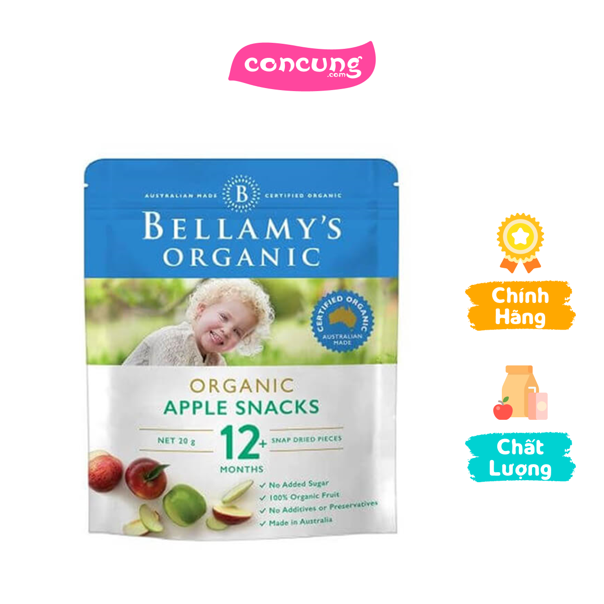 Snacks táo sấy hữu cơ Bellamy&apos s Organic