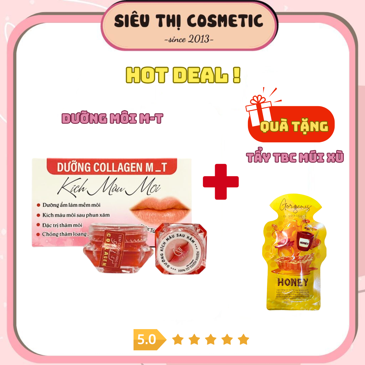 Dưỡng môi collagen, dưỡng kích màu sau xăm, làm hồng môi M&T + Tặng tẩy TBC Múi Xù