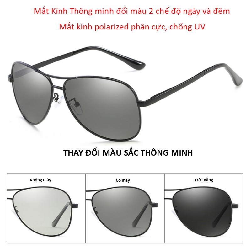 Mắt Kính Thần kỳ Tech Pro đổi màu 2 chế độ ngày và đêm, mắt kính polarized phân cực, chống UV + Tặng đèn Hộp đựng Kính + Đèn UV + Thẻ test kính