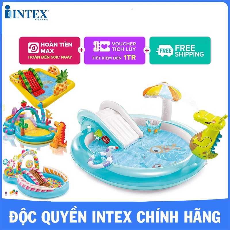 Hồ Bơi Intex 57165 Bể Bơi Phao Cầu Trượt Khủng Long Có Vòi Phun
