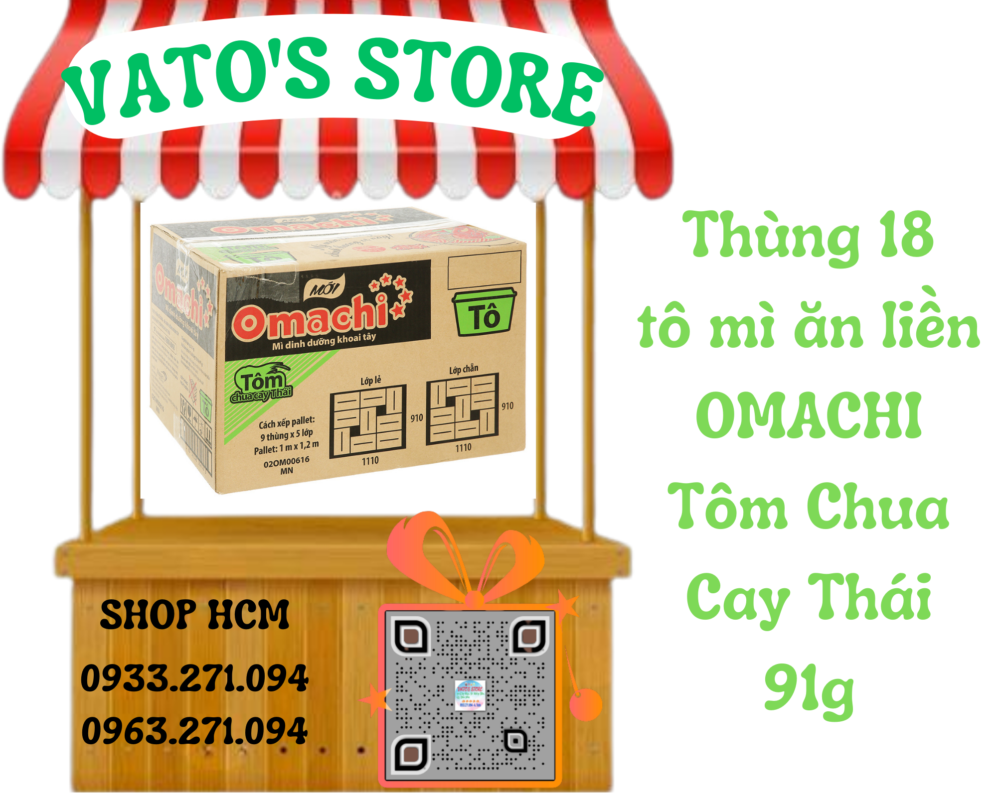 Thùng 18 hộp mì khoai tây Omachi vị tôm chua cay thái 91g / Combo 4 hộp mì khoai tây Omachi vị tôm chua cay thái 91g
