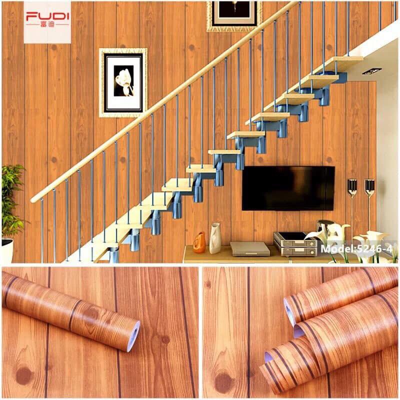 Cuộn 10m giấy dán tường khổ 45cm có keo sẵn - mẫu gỗ