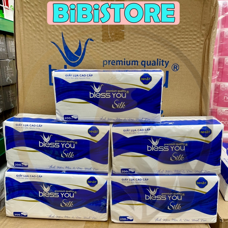 Khăn giấy lụa cao cấp bless you silk gói 200 tờ 2 lớp_xanh dương