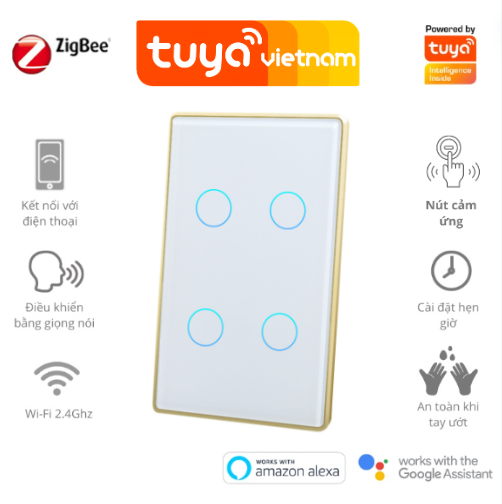 Công tắc thông minh Zigbee 3.0 tuya, viền nhôm sang trọng, điều khiển từ xa qua điện thoại