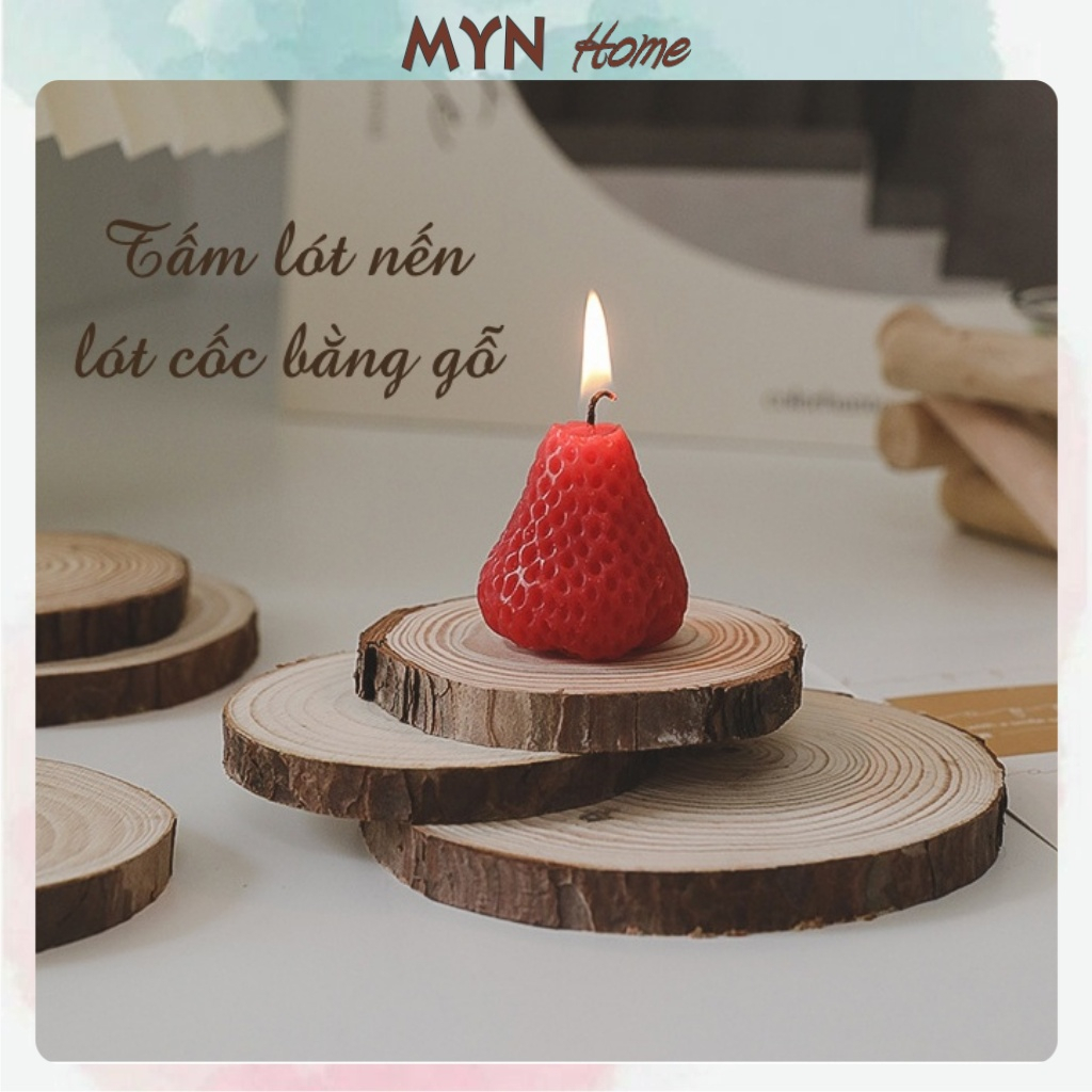 Đế lót ly nến thơm, Tấm lót cốc uống cà phê bằng gỗ, miếng lót ly cốc khoanh gỗ tự nhiên