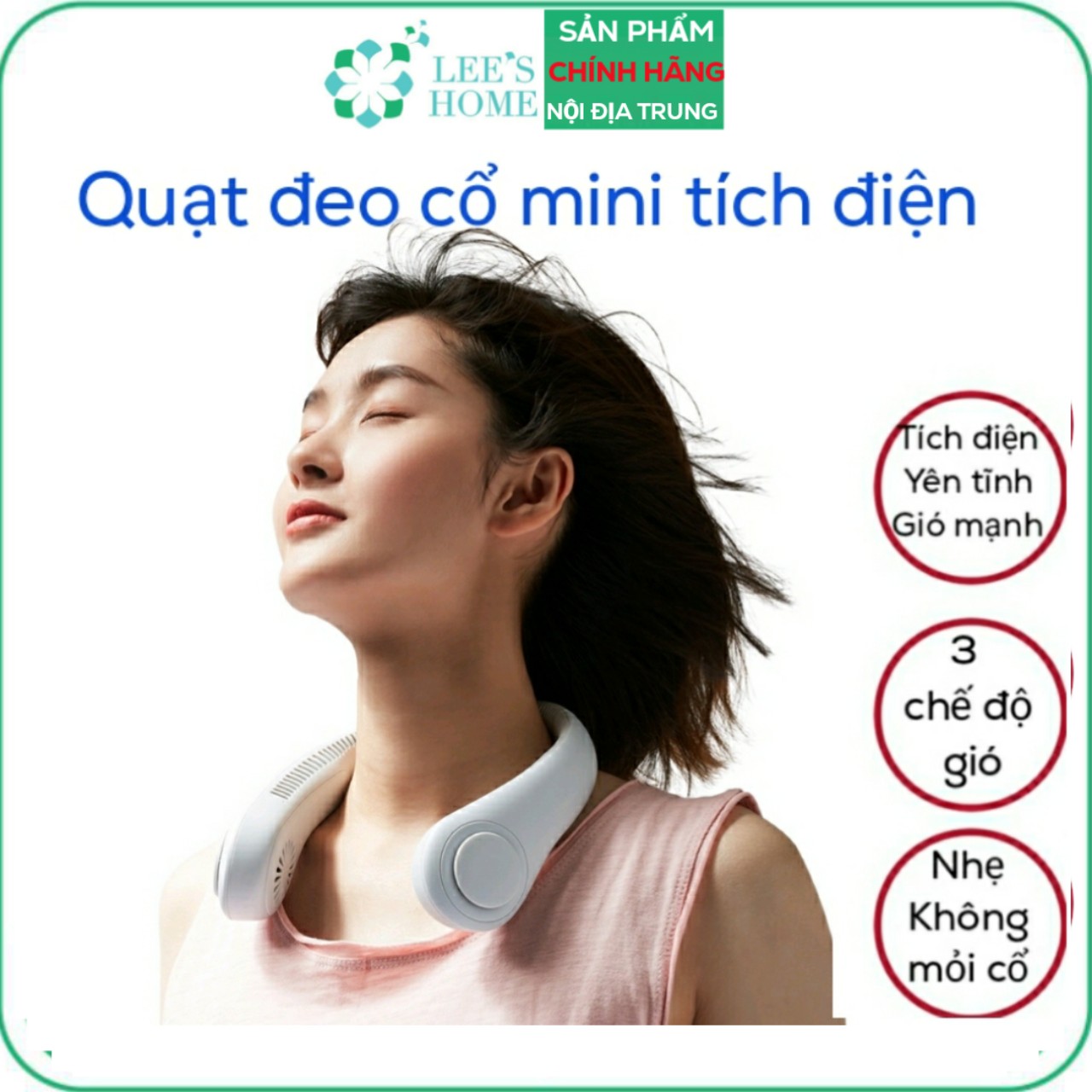 Quạt đeo cổ mini - quạt mini sạc điện- quạt điện mini đi học- quạt tích điện không cánh làm mát usb- lee's home
