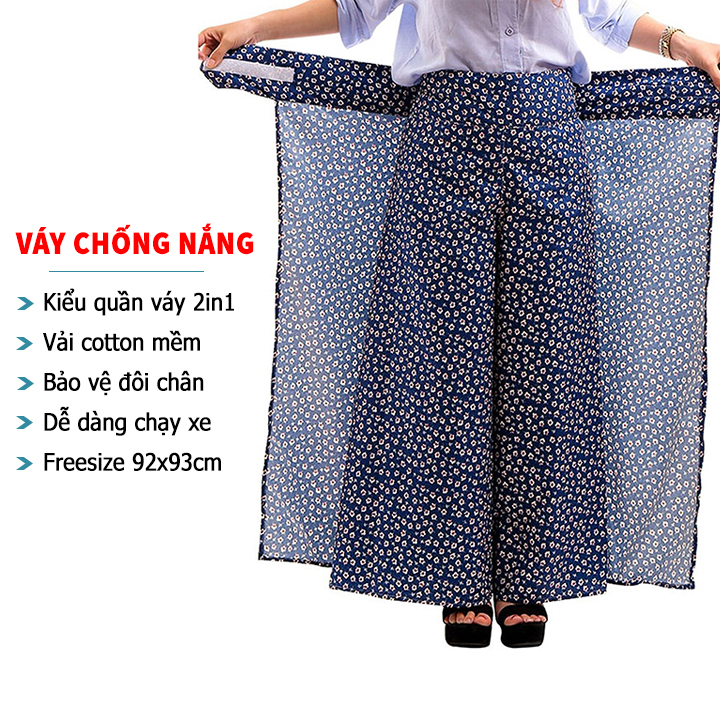 Váy chống nắng dạng quần 3451, vải cotton mềm mại thoáng mát, freesize 92x93cm, họa tiết trang nhã ngẫu nhiên