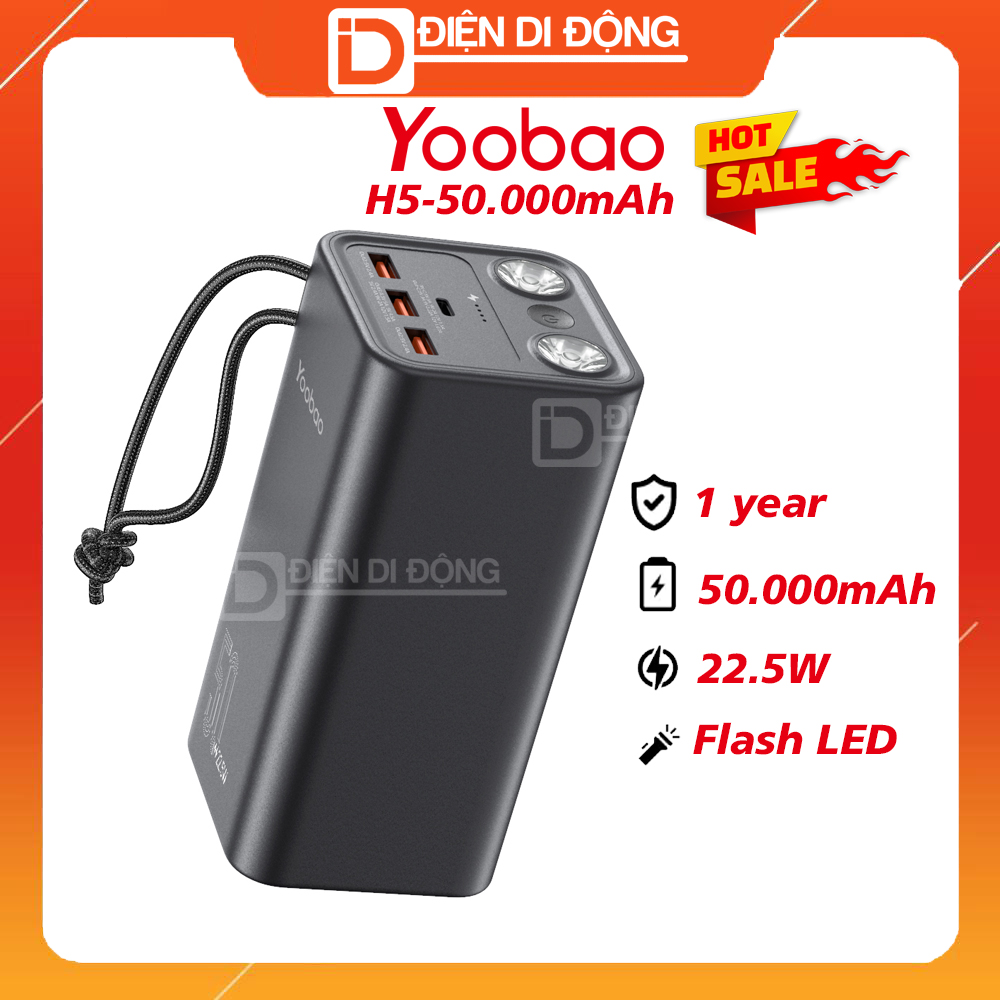 Sạc dự phòng 50000mah Yoobao H5 50000mAh sạc nhanh 22.5W tích hợp đèn pin siêu sáng