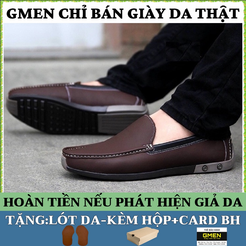 Giày lười nam thiết kế chất liệu da bò cao cấp đế cao su êm chân GM07