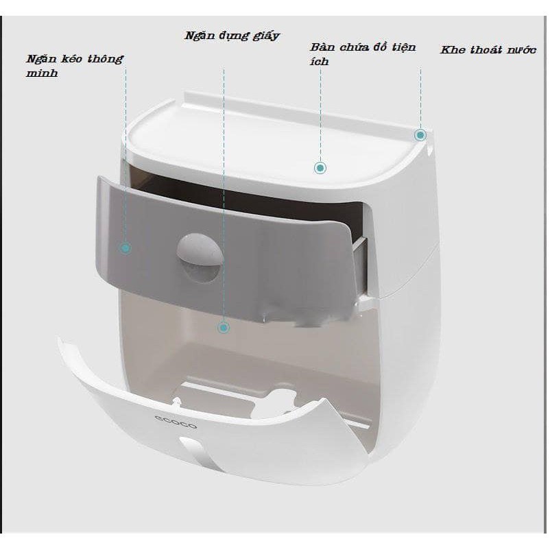 Hộp đựng giấy vệ sinh ECOCO, hộp đựng giấy đa năng tiện dụng 2 tầng - Hộp đựng đồ đa năng không thấm nước cao cấp Ecoco.