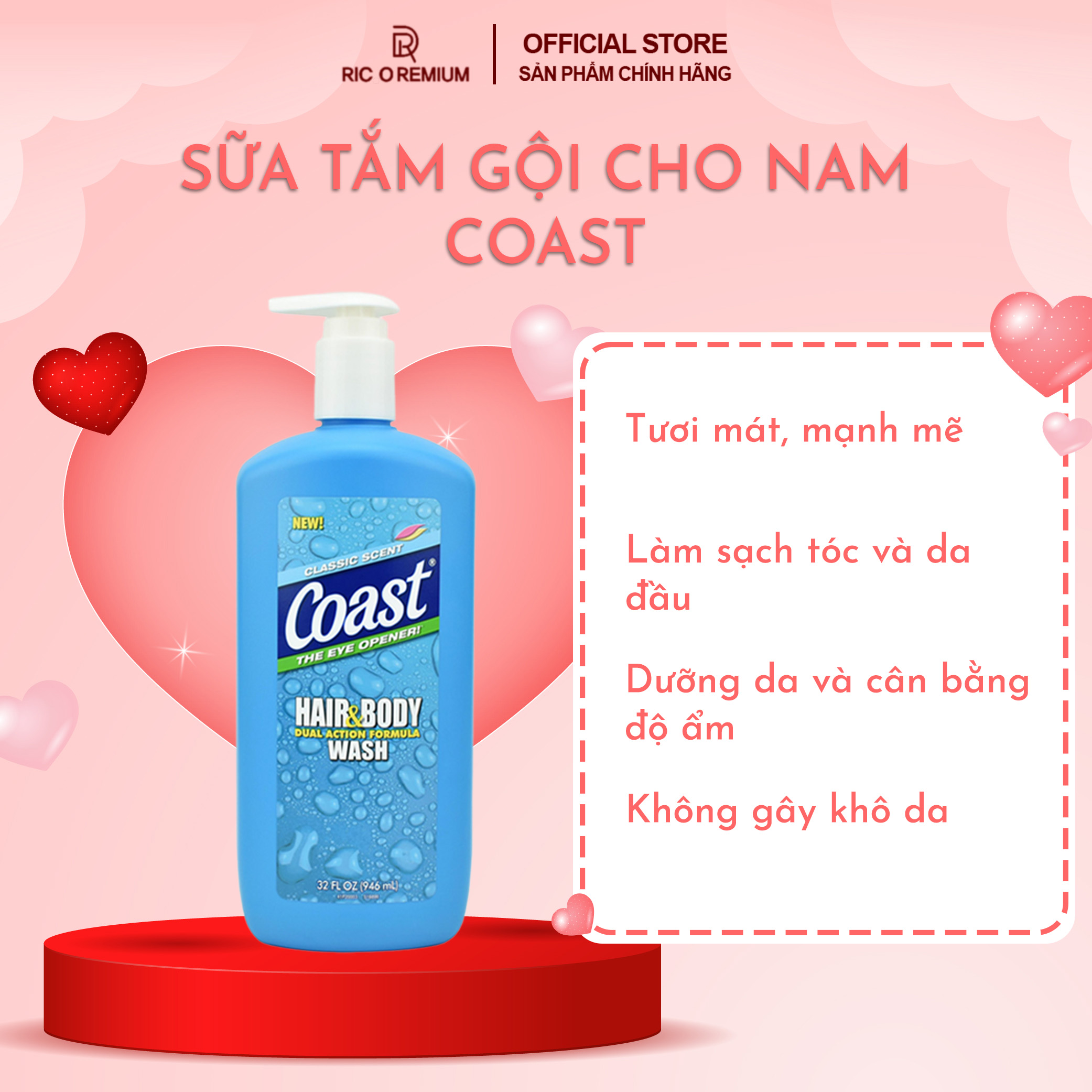 Sữa Tắm Gội Coast Mỹ 2in1 Hair And Body Cho Nam Chai 946ml Hàng Nhập Mỹ