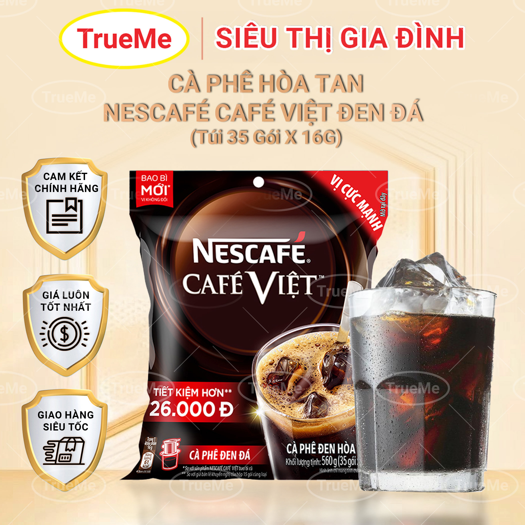  Cà Phê Hòa Tan NESCAFÉ Café Việt Đen Đá  Túi 35 Gói x 16g  - Trueme - Siêu Thị Gia Đình - cafe da - nescafe - ca phe viet - cafe viet - nescafe viet - viet35 