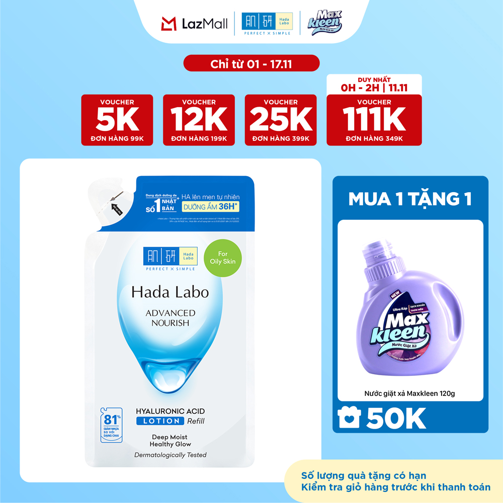 Túi refill lotion dưỡng ẩm tối ưu Hada Labo Advanced Nourish Lotion dùng cho da dầu 170ml