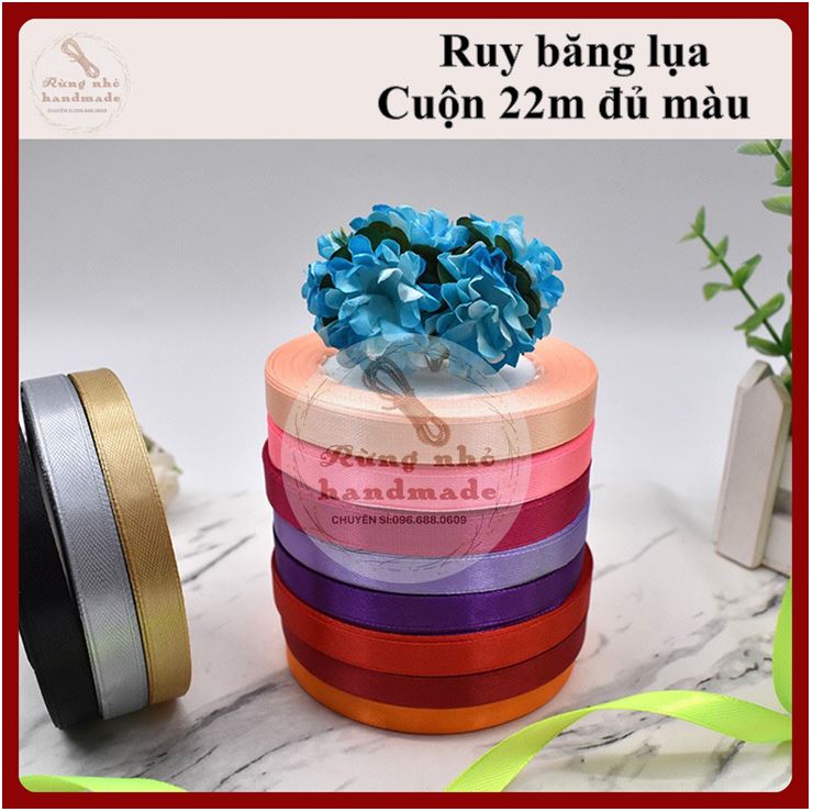 Ruy băng lụa, cuộn dài 22m rộng 1cm, đủ màu sắc, ruy băng làm nơ, handmade, thiêp, trang trí tiệc