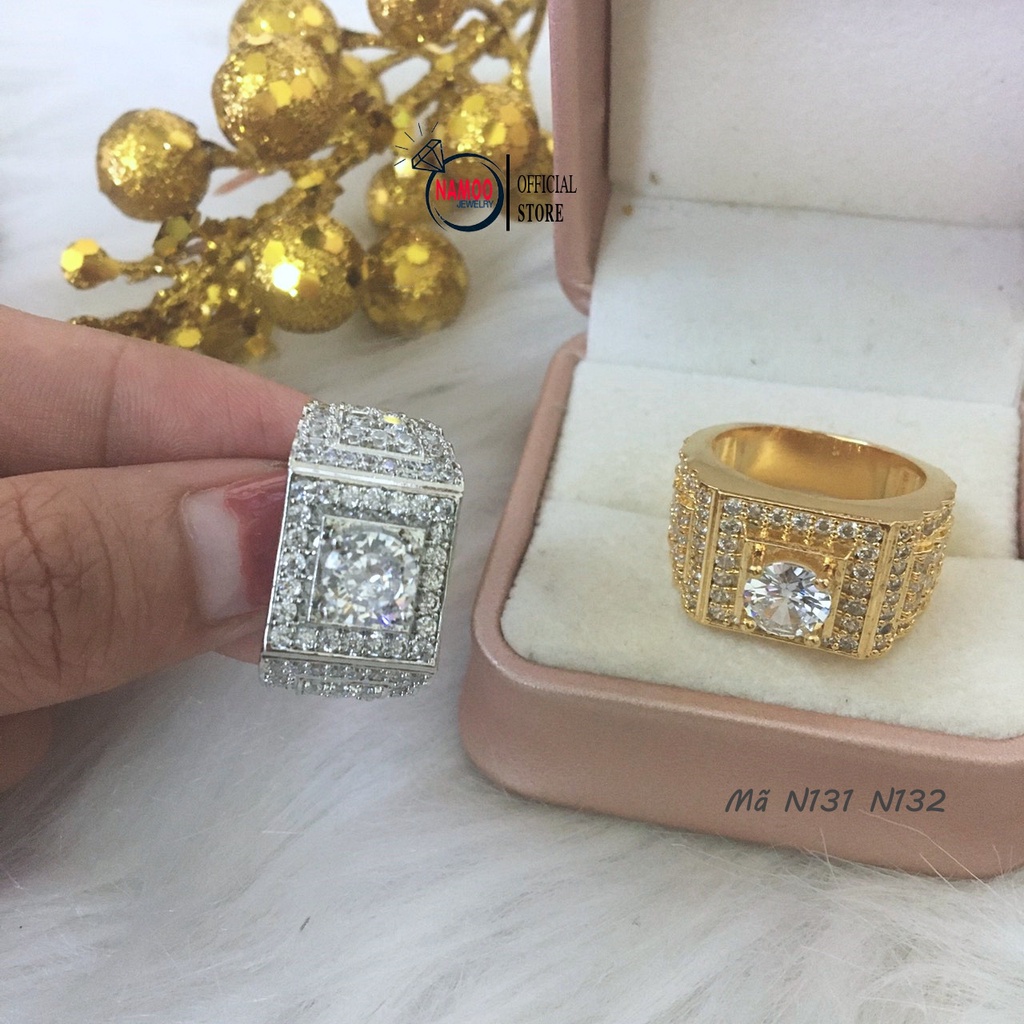 Nhẫn nam nữ đính đá n132 bản lớn đủ size