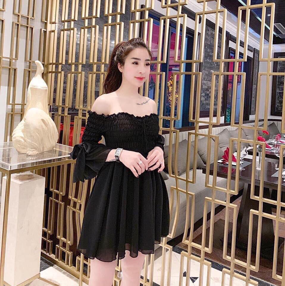Đầm nhún tay cột nơ vải kate