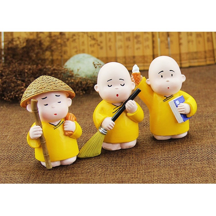 【hot sell】 Bộ 3 chú tiểu hòa thượng siêu dễ thương trang trí taplo tiểu cảnh bàn làm việc