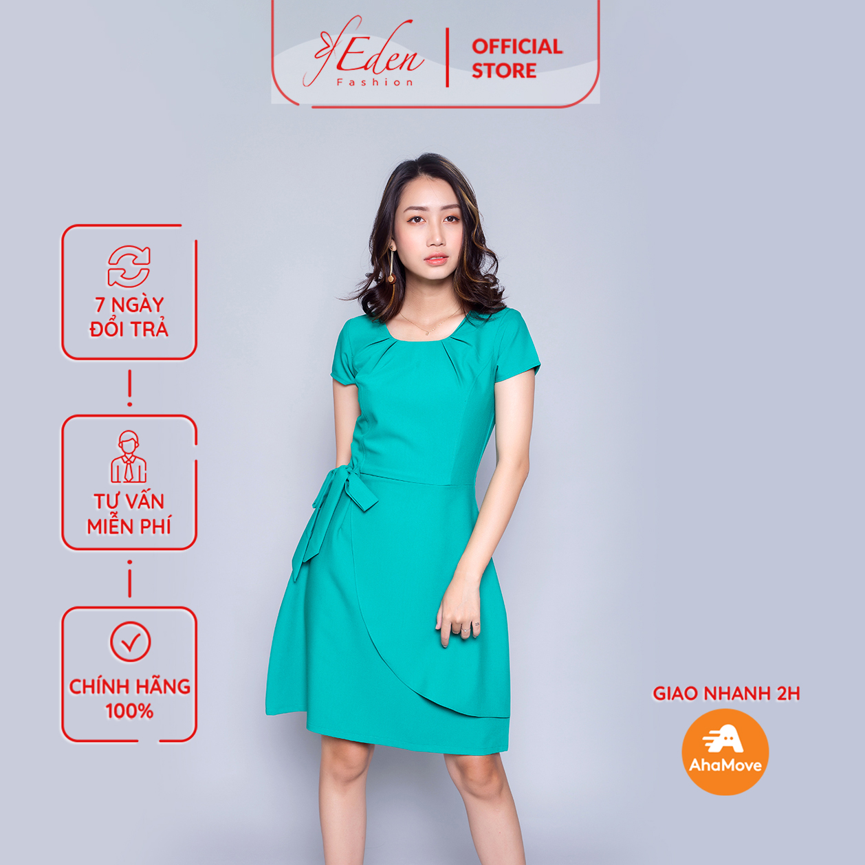 Đầm suông chữ a công sở thời trang Eden tay ngắn chất vải thoáng mát lịch sự - D303