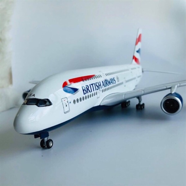 Mô hình máy bay british airways a380 47 cm có đèn và bánh xe cao cấp