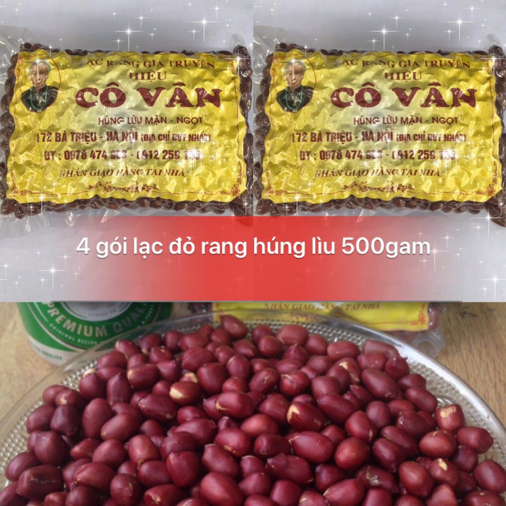 Combo 04 gói Lạc đỏ rang húng lìu chính hiệu Cô Vân loại 500 gam, thơm giòn ngon, đặc sản số 1 Hà Nội