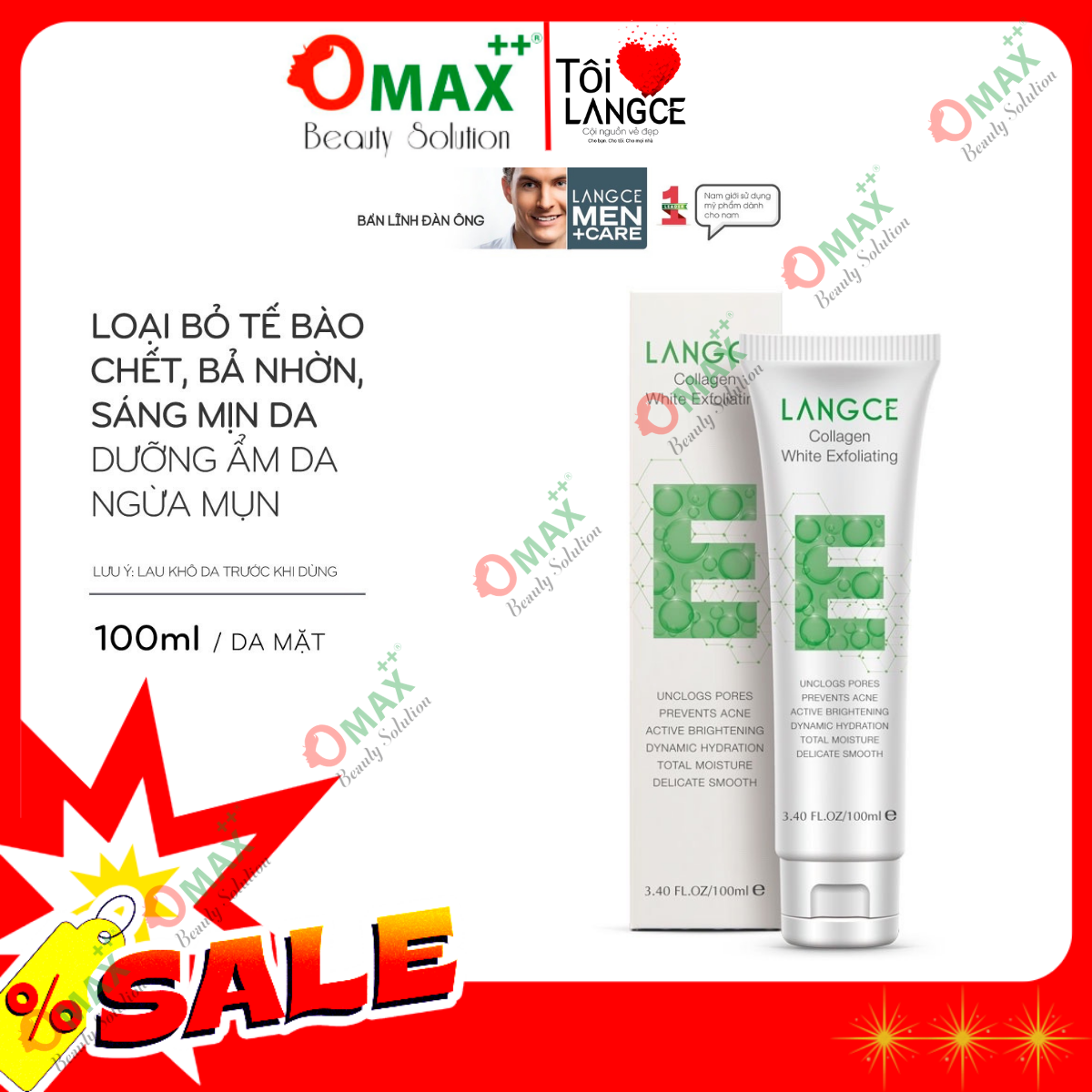 TẨY TẾ BÀO CHẾT COLLAGEN WHITE EXFOLIATING - DA MẶT LANGCE DÀNH CHO NAM