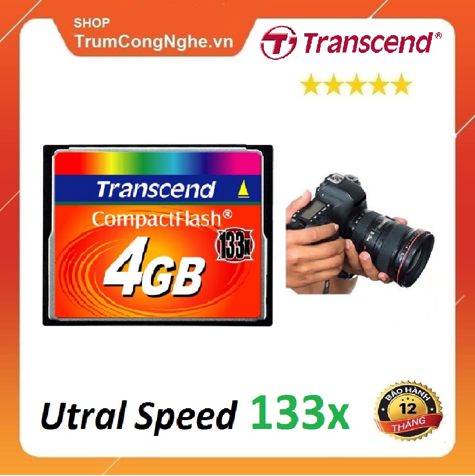 Thẻ nhớ CF Transcend CompactFlash 4GB 133x Speed dùng cho máy ảnh , máy CNC
