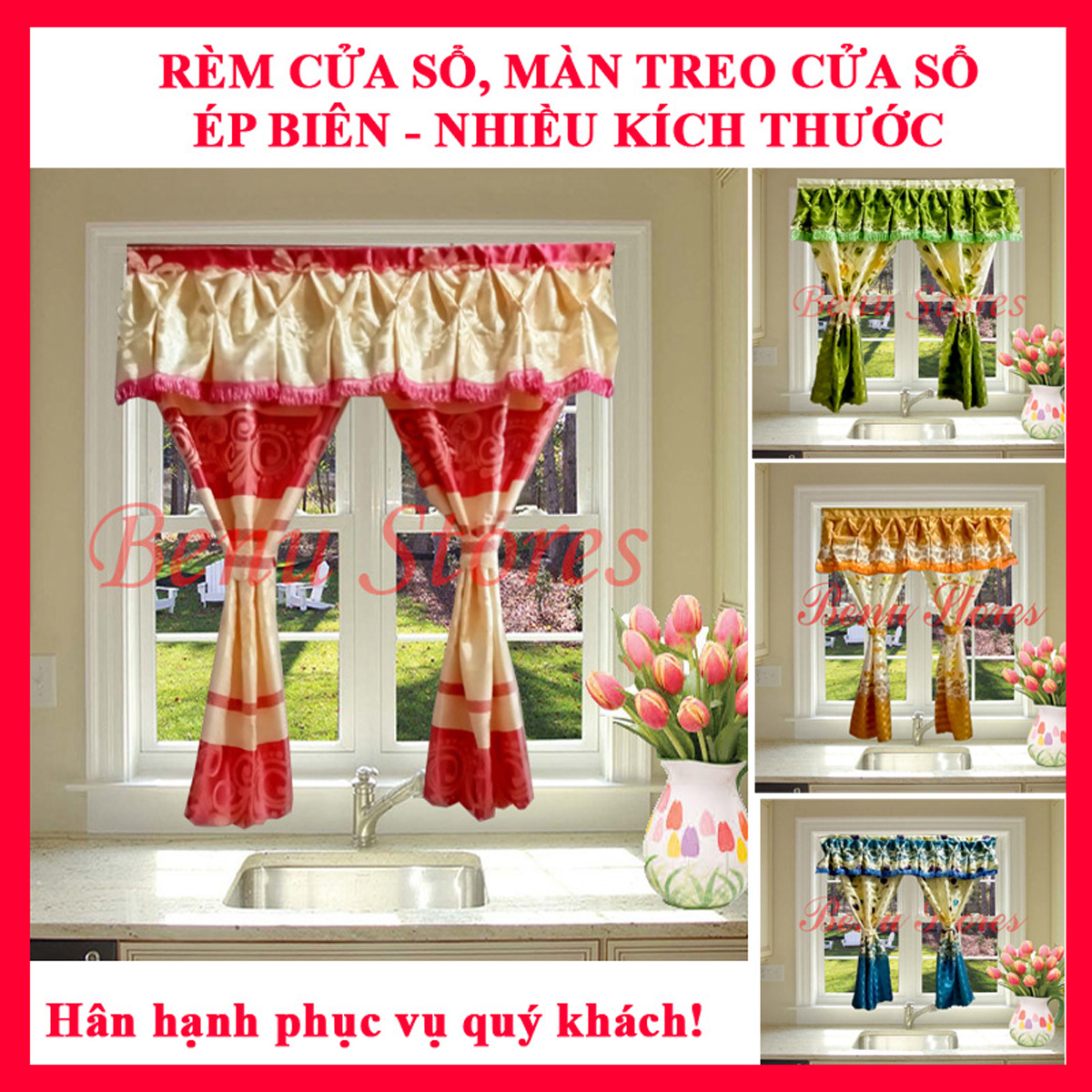 Màn treo cửa sổ, rèm cửa sổ, màn che nắng BENU STORES chất liệu gấm hoa, phi hoa nhiều kích thước, bền bỉ, giá rẻ, đẹp mắt