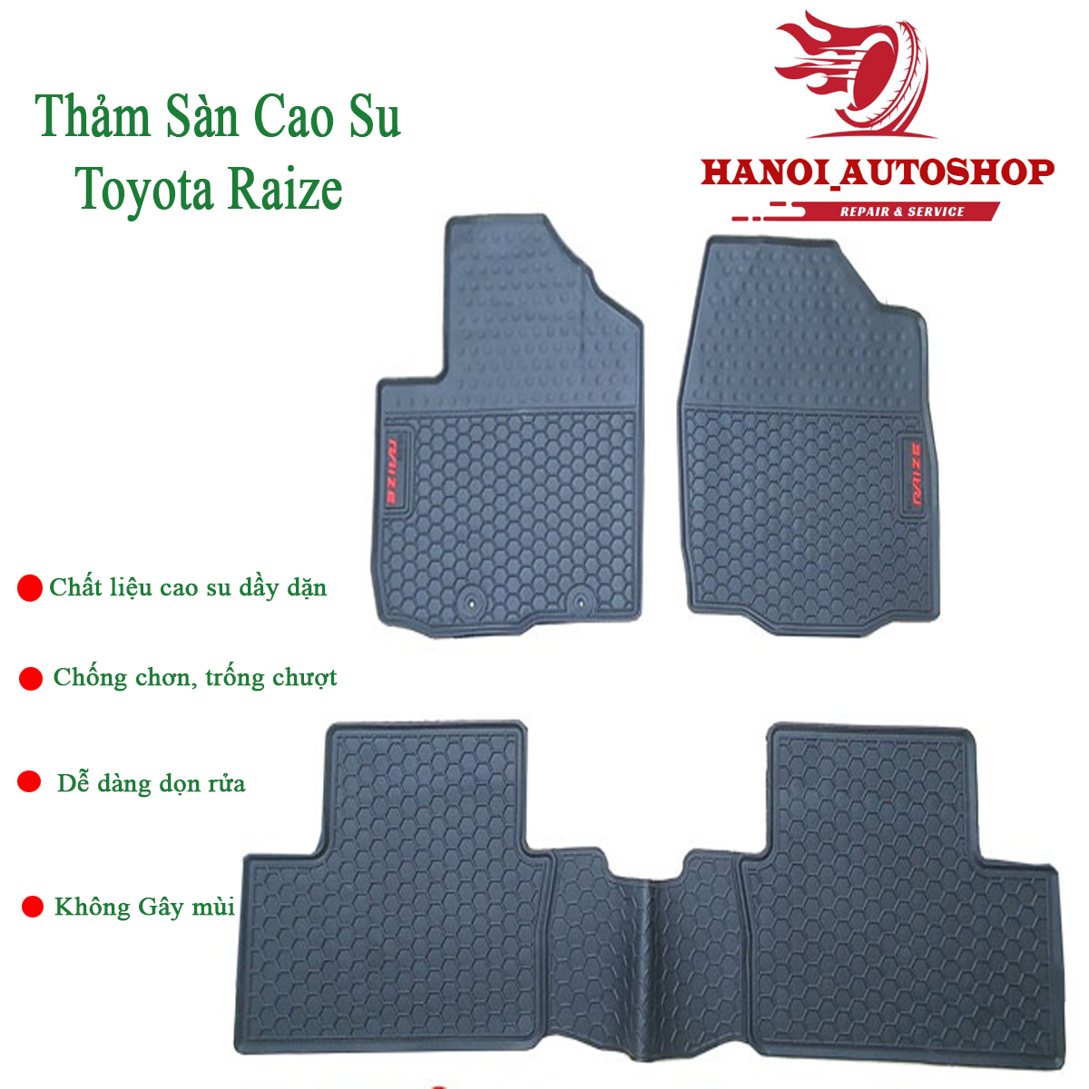 Thảm sàn, thảm lót sàn xe toyota raize 2012-2022 cao su đúc không mùi