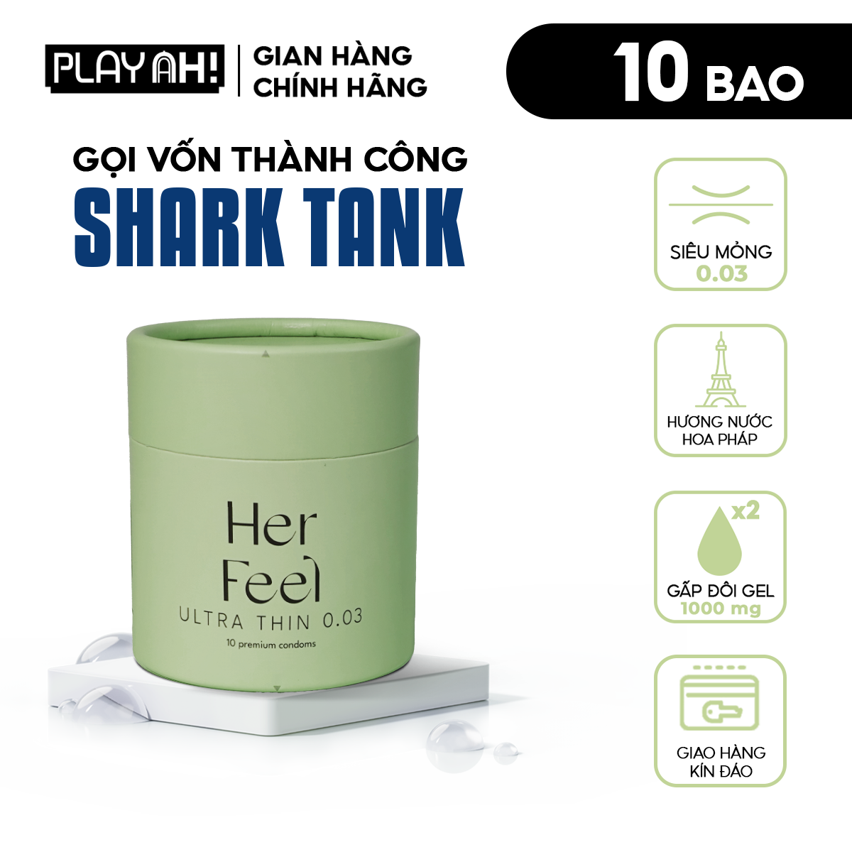 Bao cao su PlayAh Her Feel Ultra Thin 003 Hộp 3/10 Size 52mm Siêu Mỏng Nhiều Gel Cao Cấp