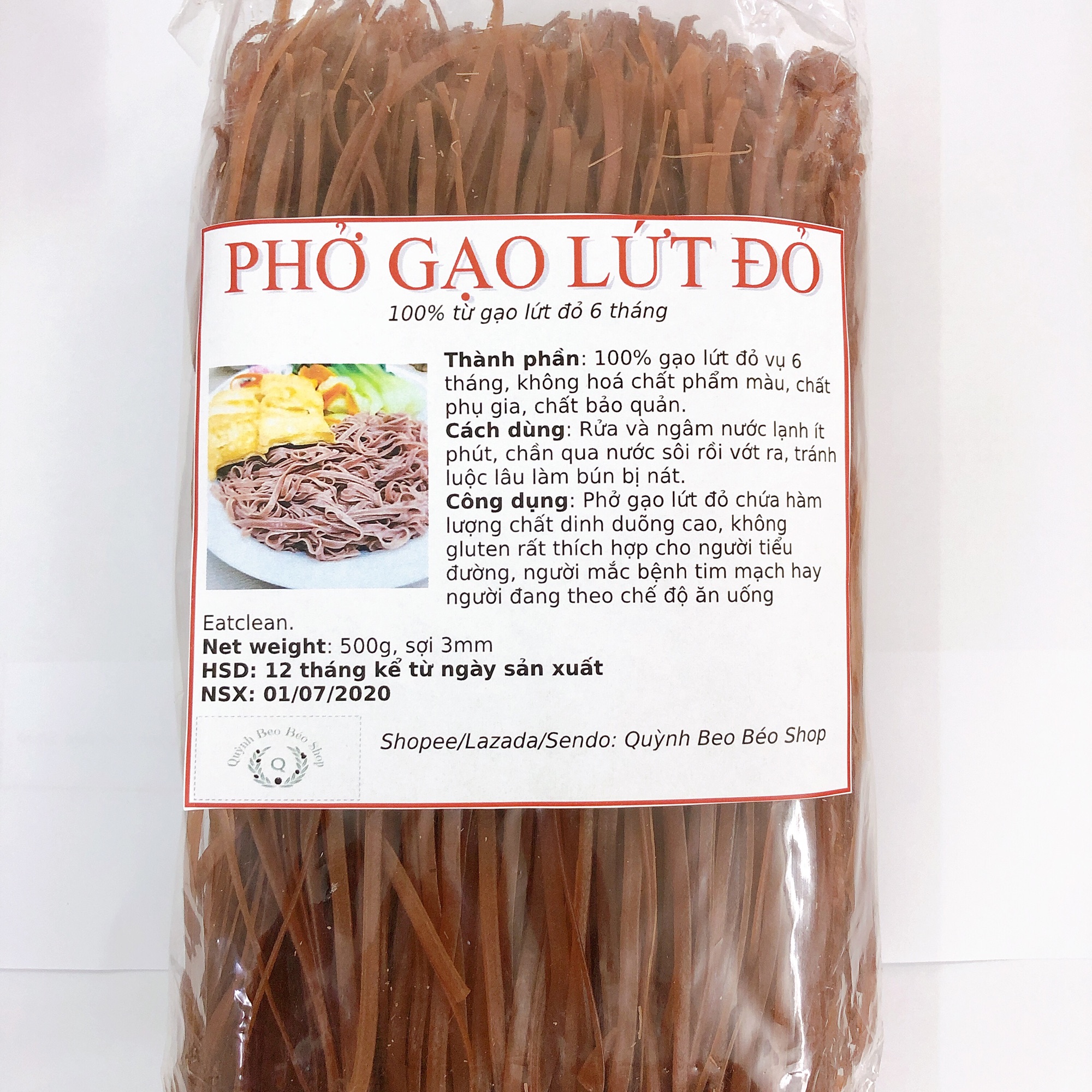 Phở gạo lứt đỏ 500g hỗ trợ giảm cân, ổn định đường huyết, tốt cho tim mạch, sợi bún dai ngon