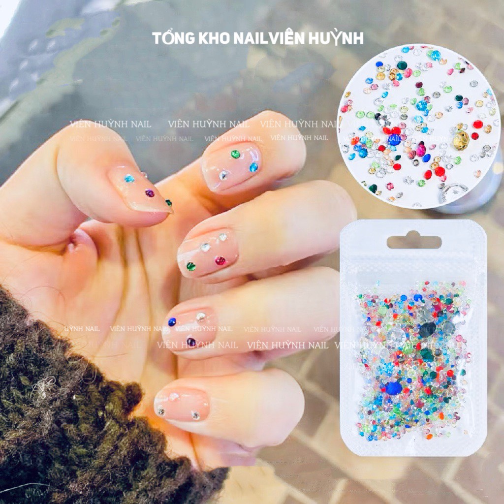 Đá pha lê gắn móng nhiều màu - túi đá nhiều size mix màu trang trí móng nail
