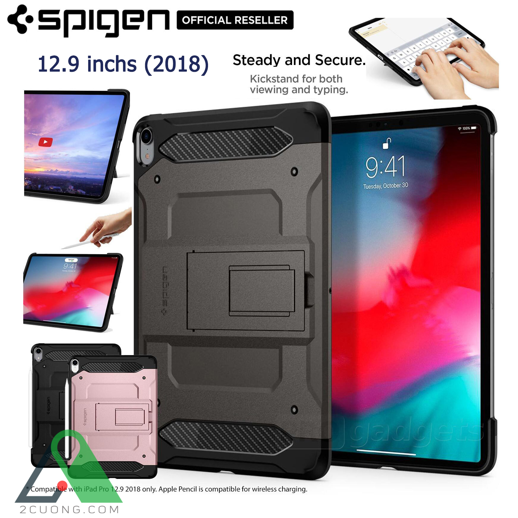 Ốp cho ipad pro 12.9" gen3 tough armor tech - chính hãng spigen