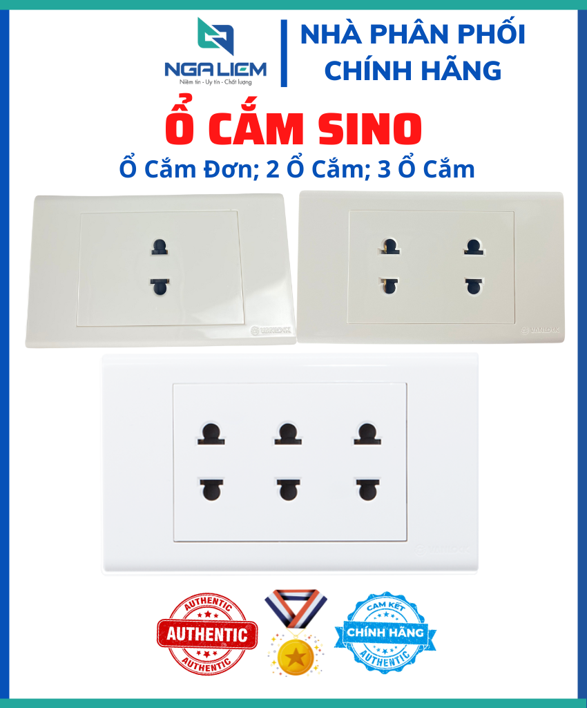Ổ cắm đơn, 2 ổ cắm, 3 ổ cắm 2 chấu 16a sino