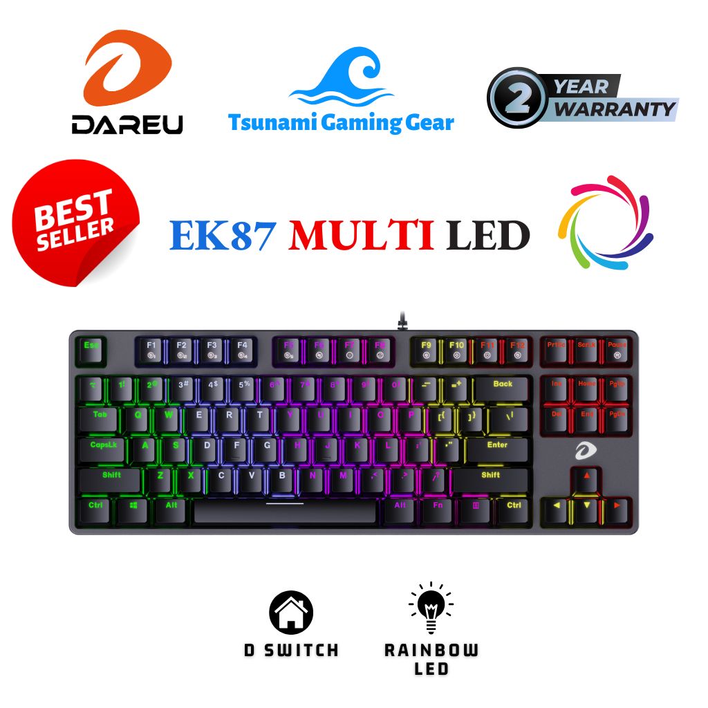 Phím cơ DareU EK87  Black I 87 phím I Multi Color/ Rainbow Led I - bản mới nhất 2023