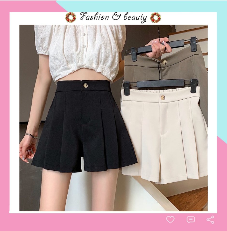 Quần short nữ lưng cao xếp ly Doloxi khóa giữa cao cấp Hàn Quốc đẹp Q052