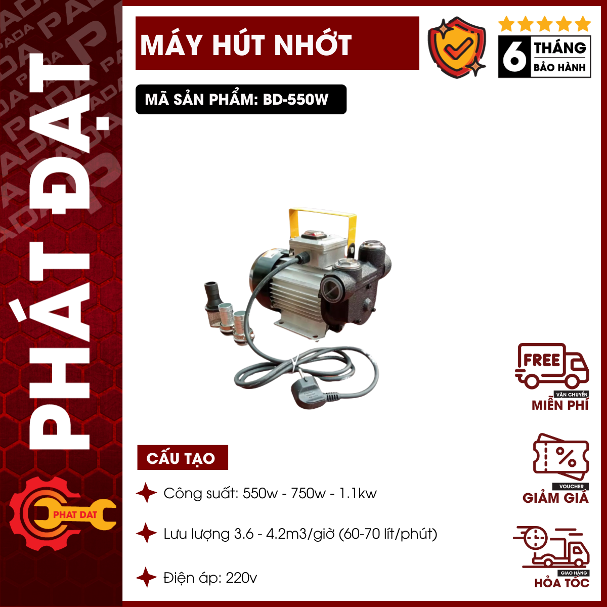 Máy Bơm Hút Dầu, Nhiên Liệu Đa Năng Chạy Điện 220V Công Suất 550W - 750W - 1.1KW - Bảo Hành 6 Tháng
