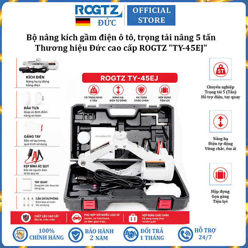 Bộ nâng kích gầm điện ô tô cao cấp rogtz 5 tấn, 12v ty-45ej - công suất 150w - trọng lượng bộ: 7.7kg - hàng nhập khẩu